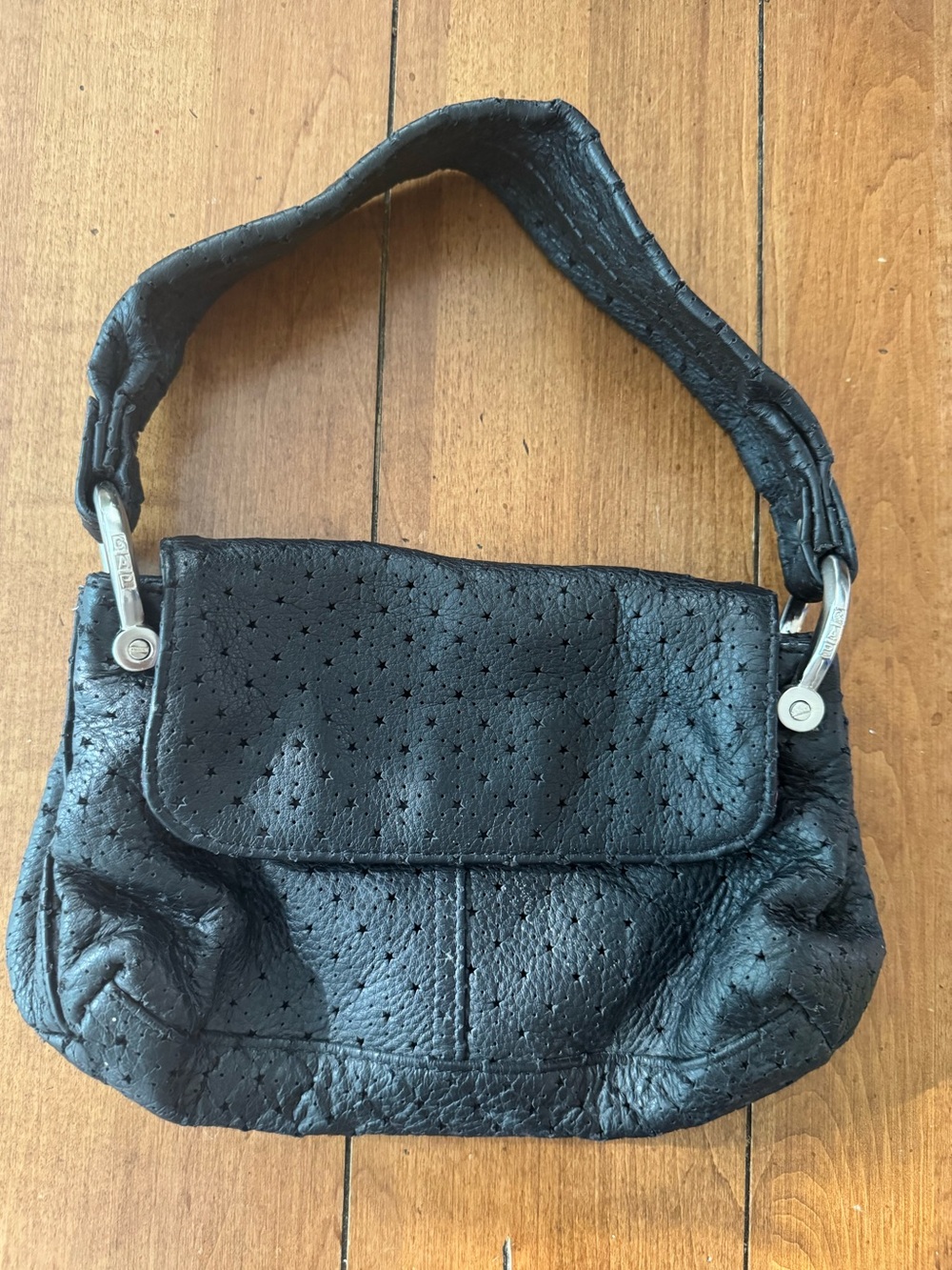 GAP Vintage Y2K Black Perforated With Stars Leather Shoulder Hangbag